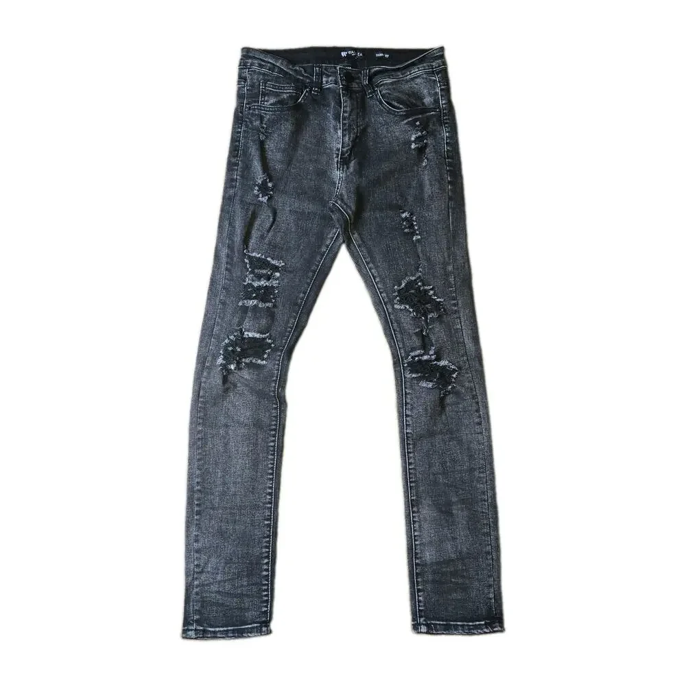 Waimea Men's Skinny Fit Black Wash Distressed Denin Jeans Size 30 X 32